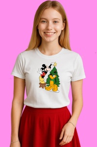Tricou Mickey Cu Pluto Langa Brad Craciun, din bumbac 100% Copii | Dama | Barbat - Img 3
