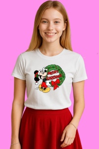 Tricou Mickey Langa Coronita Merry Christmas, din bumbac 100%, tricou alb, Copii | Dama | Barbat - Img 1