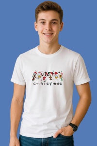 Tricou Mickey Minnie Donald Goofy Pluto Text Christmas, din bumbac 100%, tricou alb, Copii | Dama | Barbat - Img 2