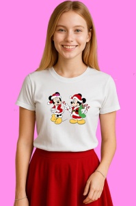 Tricou Mickey Si Minnie Cu Baston Rosu Alb, din bumbac 100% Copii | Dama | Barbat - Img 3