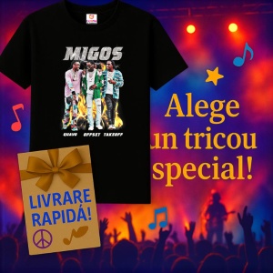 Tricou Migos - Pink & Silver Theme, muzica Hip-Hop / Trap, Dama | Barbat | Copii, Culoare Negru - Img 6