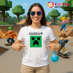 Tricou Minecraft Ceeper cu Logo Tricou Alb Copii | Dama | Barbat - Img 3