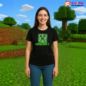 Tricou Minecraft Fata Verde Tricou Negru Copii | Dama | Barbat - Img 3