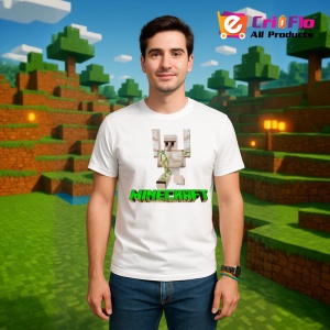 Tricou Minecraft Golem Alb Tricou Alb Copii | Dama | Barbat
