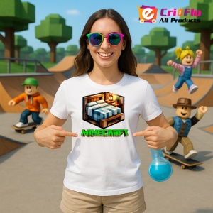 Tricou Minecraft Patul Cubic Tricou Alb Copii | Dama | Barbat - Img 3