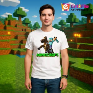 Tricou Minecraft Steve calaretul luptator Tricou Alb Copii | Dama | Barbat