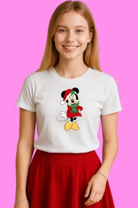 Tricou Minnie Cu Fular Verde Si Caciula Rosie, din bumbac 100% Copii | Dama | Barbat - Img 3