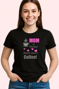 Tricou Mom Coffee Inimi Roz, din bumbac 100%, tricou negru Dama | Barbat - Img 2