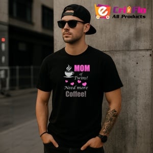 Tricou Mom Twins Need Coffee, din bumbac 100%, tricou negru, Dama | Barbat - Img 4