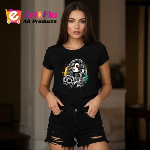 Tricou Monochrome floral tattoo portrait, portret tatuat alb negru cu flori, Copii | Dama | Barbat , tricou negru
