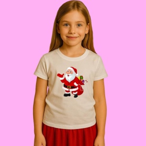 Tricou Mos Craciun Cu Sac Si Beteala, din bumbac 100%, tricou alb, Copii | Dama | Barbat - Img 2