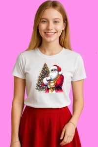 Tricou Mos Craciun Gangster Langa Brad, din bumbac 100%, tricou alb, Copii | Dama | Barbat - Img 3