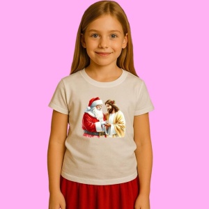 Tricou Mos Craciun Si Iisus Strangandu-Si Mainile, din bumbac 100%, tricou alb, Copii | Dama | Barbat - Img 2