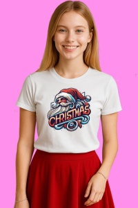 Tricou Mos Craciun Stil Retro Cu Text Christmas 2, din bumbac 100%, tricou alb, Copii | Dama | Barbat