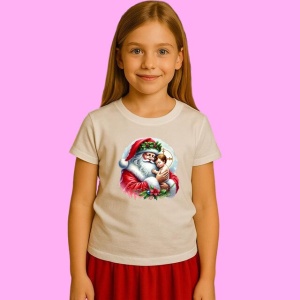 Tricou Mos Craciun Tinand Pruncul, din bumbac 100%, tricou alb, Copii | Dama | Barbat - Img 2