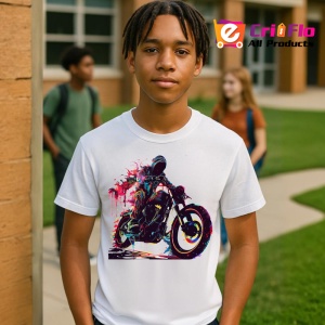 Tricou Motociclist cu vopsea stropita in fundal Copii | Dama | Barbat - Img 5
