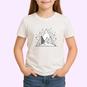 Tricou Munti Alb Negru Linii Geometrice, Copii | Dama | Barbat - Img 3