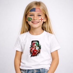 Tricou Musa Al Tamari Jordan World Cup Fifa 2026 V2, din bumbac 100%, tricou alb, Copii | Dama | Barbat