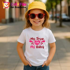 Tricou My True Love My Baby Text Roz Inimi, din bumbac 100% , tricou alb pentru Copii | Dama | Barbat - Img 5