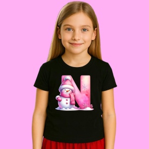 Tricou N Litera Craciun Roz Cu Om De Zapada Fulgi De Zapada, din bumbac 100% Copii | Dama | Barbat - Img 2