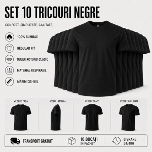Tricou negru clasic barbat Set 10 tricouri Negre din bumbac 100%, Perfecte pentru Orice Ocazie - Img 7