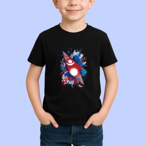 Tricou Nepal Steag Splash Art, Copii | Dama | Barbat, culoare negru - Img 3