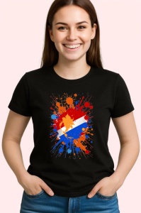 Tricou Netherlands Steag Splash Art, Copii | Dama | Barbat, culoare negru - Img 3