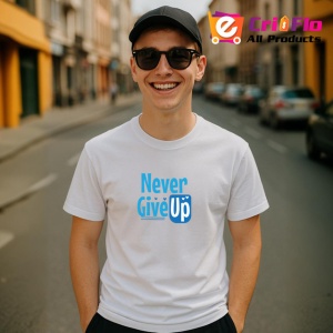 Tricou Never Give Up Font Albastru V4, din bumbac 100% , tricou alb pentru Copii | Dama | Barbat - Img 10