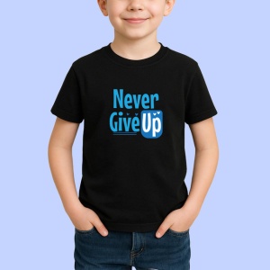 Tricou Never Give Up Font Albastru V4, din bumbac 100%, tricou negru Copii | Dama | Barbat - Img 2