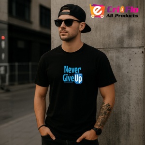 Tricou Never Give Up Font Albastru V4, din bumbac 100%, tricou negru Copii | Dama | Barbat - Img 6