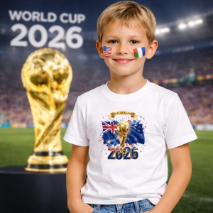 Tricou New Zealand World Cup 2026 Fifa V2, din bumbac 100%, tricou alb, Copii | Dama | Barbat - Img 5