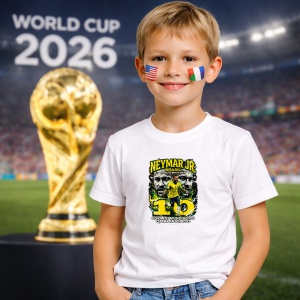 Tricou Neymar Jr Brazil World Cup Fifa 2026, din bumbac 100%, tricou alb, Copii | Dama | Barbat - Img 5