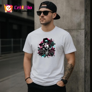 Tricou noir woman fedora hat rose tattoo, femeie stil noir cu palarie fedora si trandafiri, Copii | Dama | Barbat - Img 5