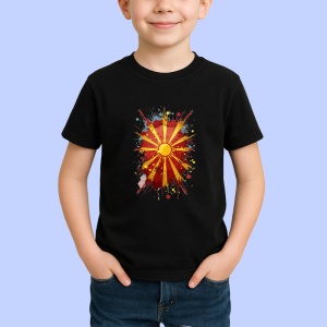 Tricou North Macedonia Steag Splash Art, Copii | Dama | Barbat, culoare negru - Img 3