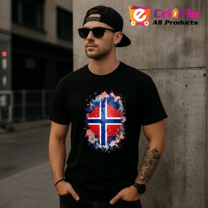 Tricou Norway Steag Splash Art, Copii | Dama | Barbat, culoare negru - Img 6