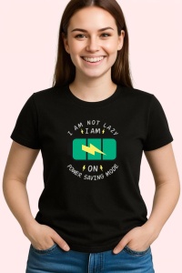 Tricou Not Lazy Power Saving, din bumbac 100%, tricou negru, Dama | Barbat - Img 2