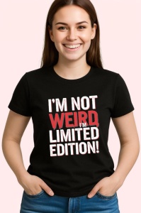 Tricou Not Weird Limited Edition Text Rosu, Copii | Dama | Barbat, culoare negru - Img 3