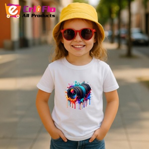 Tricou Obiectiv negru cu culori arta digitala vibranta Copii | Dama | Barbat