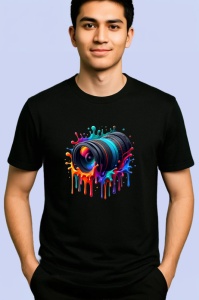 Tricou Obiectiv negru cu culori arta digitala vibranta Copii | Dama | Barbat, culoare negru - Img 2
