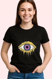 Tricou Ochi Galben Roz Desen Geometric, Copii | Dama | Barbat, culoare negru - Img 4