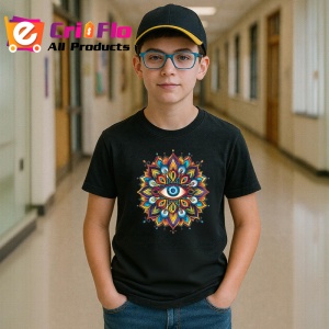 Tricou Ochi mandala simetric stil flacara, Copii | Dama | Barbat , tricou negru - Img 5