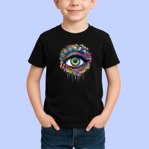 Tricou Ochi mandala stropi acuarela neon, Copii | Dama | Barbat , tricou negru - Img 2