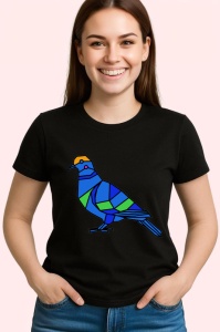 Tricou Pasare Albastra Geometrica, Copii | Dama | Barbat, culoare negru - Img 4