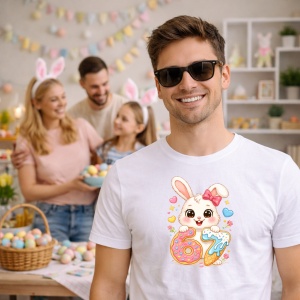 Tricou Paste 67 Easter Bunny Cute Pastel Oua Colorate, din bumbac 100%, tricou alb, Copii | Dama | Barbat - Img 5
