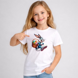 Tricou Paste Bugs Bunny Paste Cos Oua Colorate Clasic, din bumbac 100%, tricou alb, Copii | Dama | Barbat - Img 2