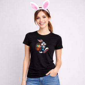 Tricou Paste Bugs Bunny Paste Cos Oua Colorate Clasic, din bumbac 100%, tricou negru, Copii | Dama | Barbat - Img 3