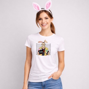 Tricou Paste Bunny Horror Mugshot Funny Easter Parody Style, din bumbac 100%, tricou alb, Copii | Dama | Barbat - Img 3