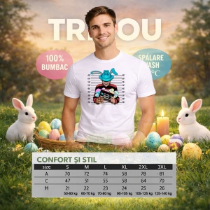Tricou Paste Bunny Horror Mugshot Hat Funny Easter Parody, din bumbac 100%, tricou alb, Copii | Dama | Barbat - Img 6