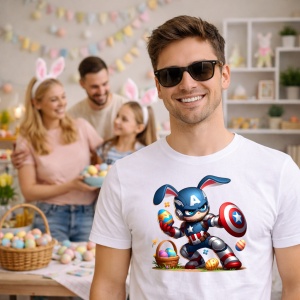 Tricou Paste Captain America Paste Iepuras Oua Colorate, din bumbac 100%, tricou alb, Copii | Dama | Barbat - Img 7