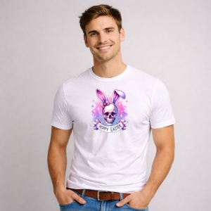 Tricou Paste Craniu Iepuras Happy Easter Pastel Gothic Cute, din bumbac 100%, tricou alb, Copii | Dama | Barbat